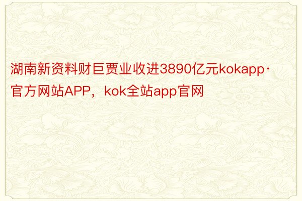 湖南新资料财巨贾业收进3890亿元kokapp·官方网站APP，kok全站app官网